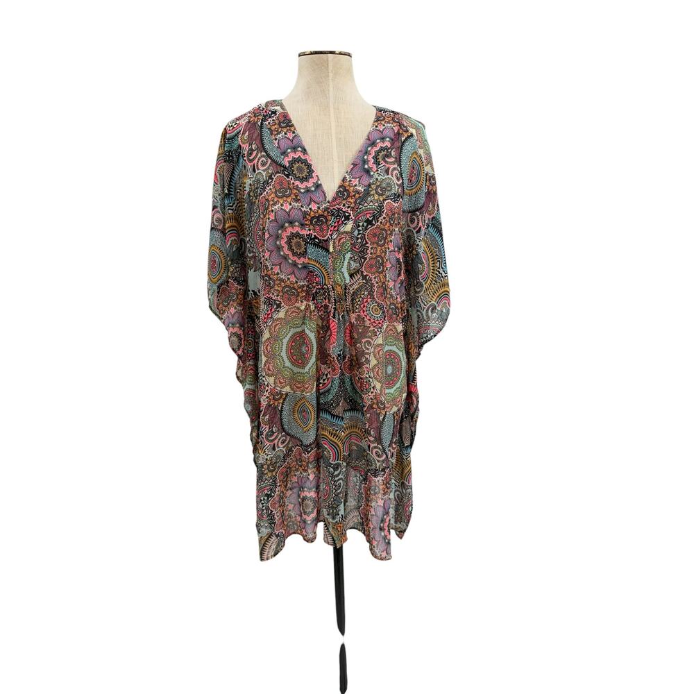 Red Carter Paisley Kaleidoscope Caftan Swim Cover Up Tunic XS/S US 4 NWT